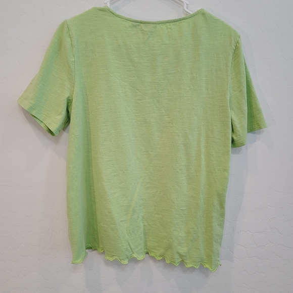 Chico's Lime Green Scallop Hem Short Sleeves Top Women's Size Medium - Picture 10 of 11